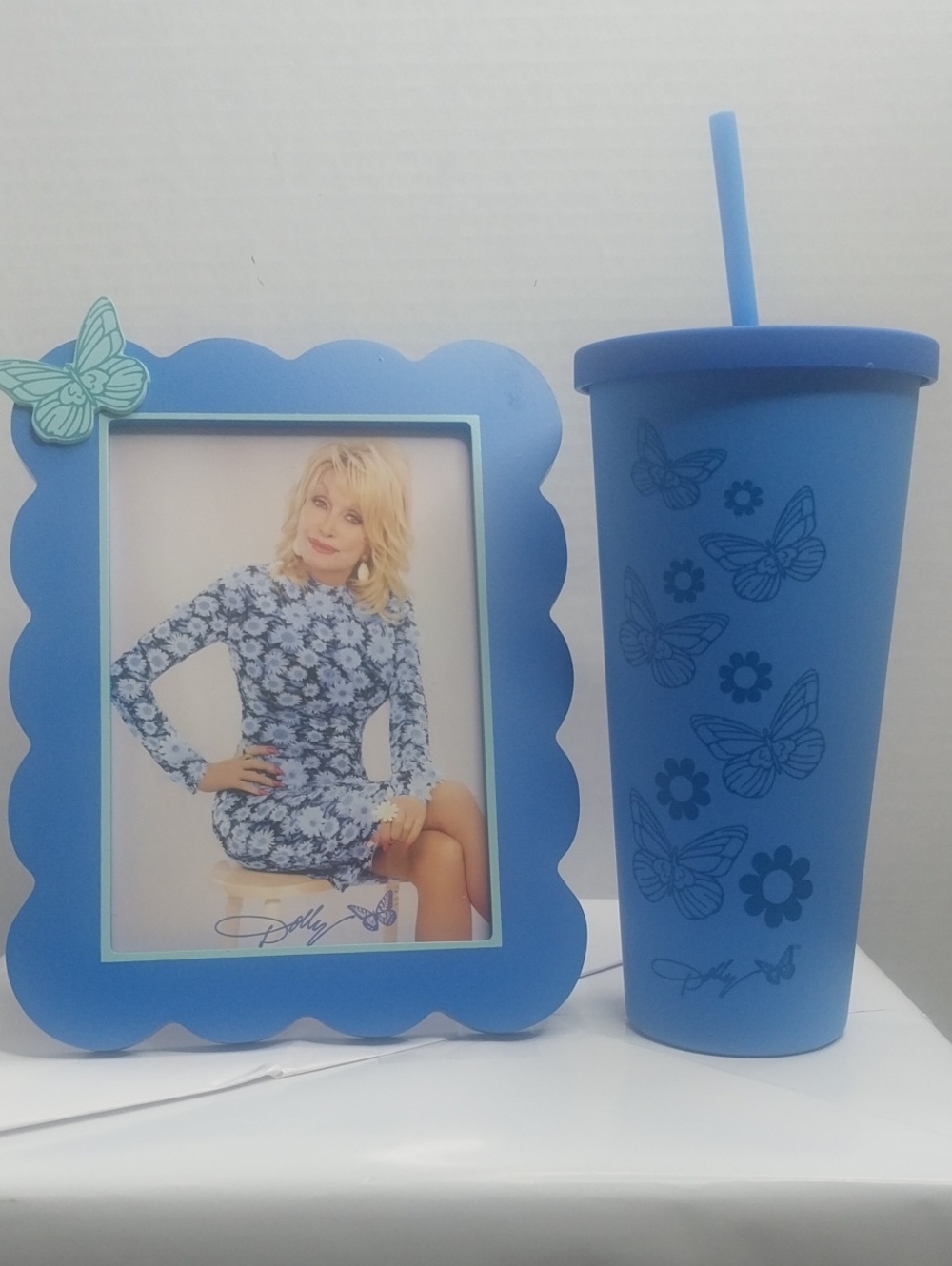 Dolly Parton Light Blue Butterfly Picture Frame and Tumbler Set